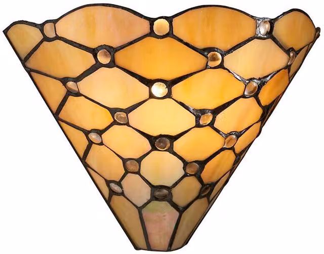 Loops Tiffany Glass Geometric Wall Light in Matt Black and Yellow Metal