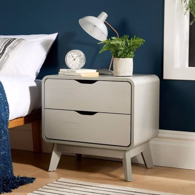 Home Source 2 Drawer Scandi Style Bedside Table in Light Grey