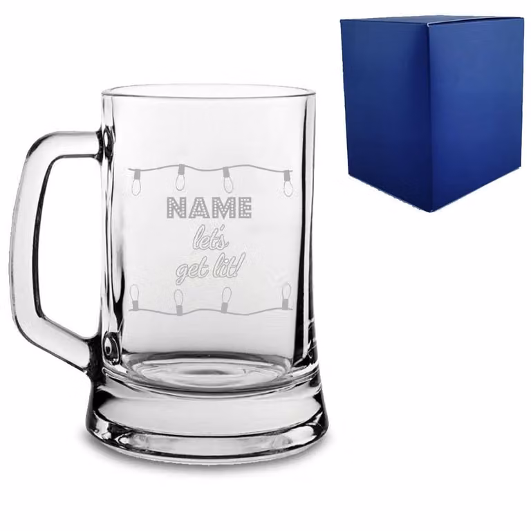 Uniqueful Personalised Lets Get Lit Engraved Christmas Tankard in Clear, 550ml