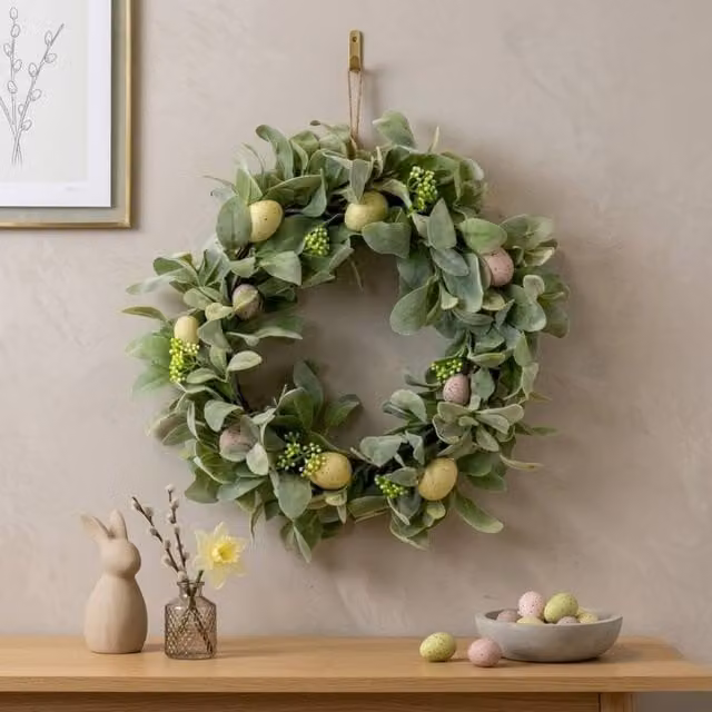 Garden Greatness Rustic Springtime Floral Egg Wreath in Brown and Green