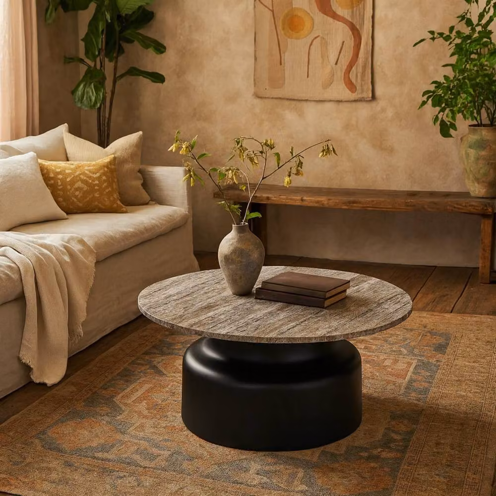 Wyld Haus Les Orangers Round Black Marble Coffee Table, H 72 cm, W 72 cm, D 40 cm – 2