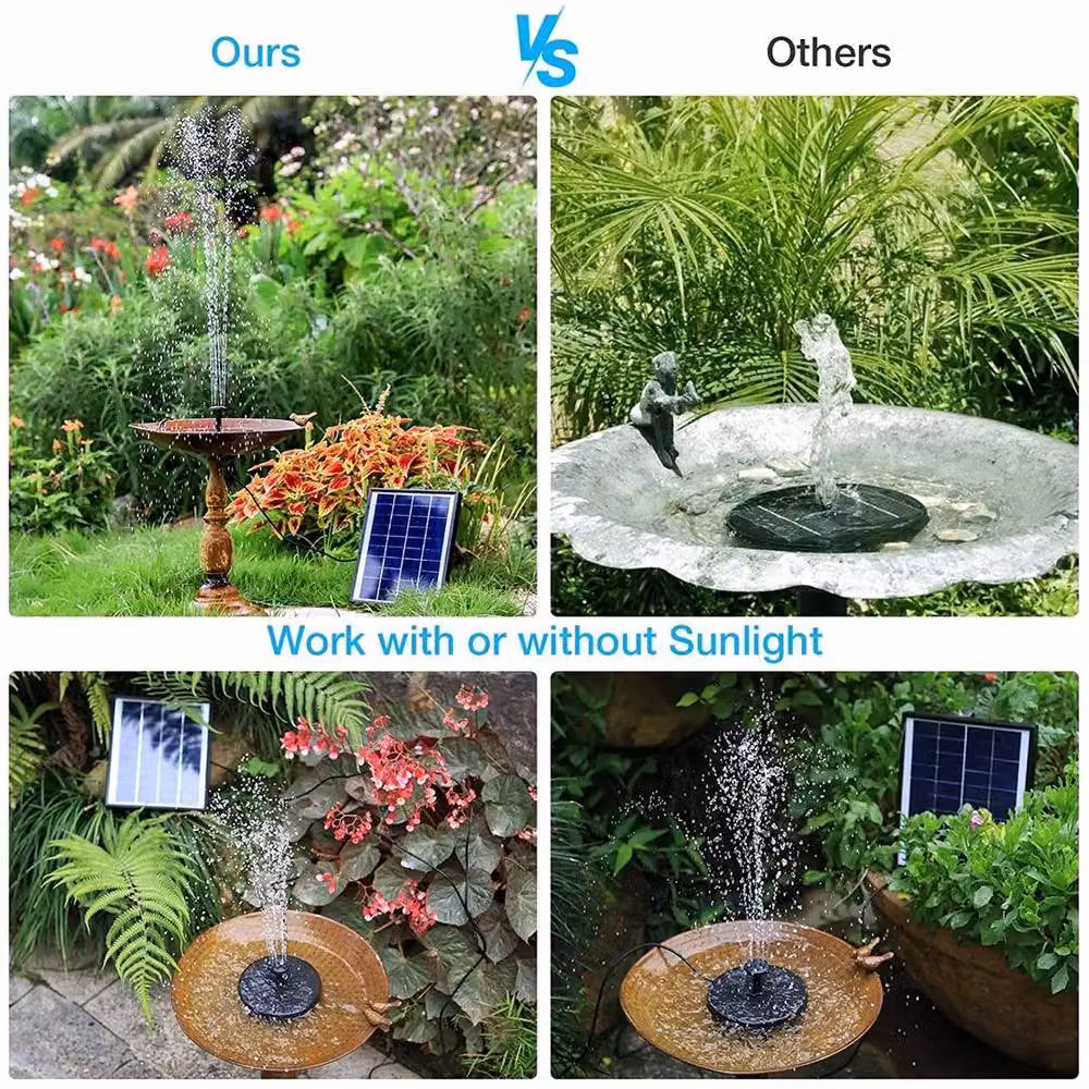 FLAVORA Solar Fountain Pump with 5W Solar Panel and Rechargeable Battery, Black, W/D/H: 100 x 15 x 15 cm – 7