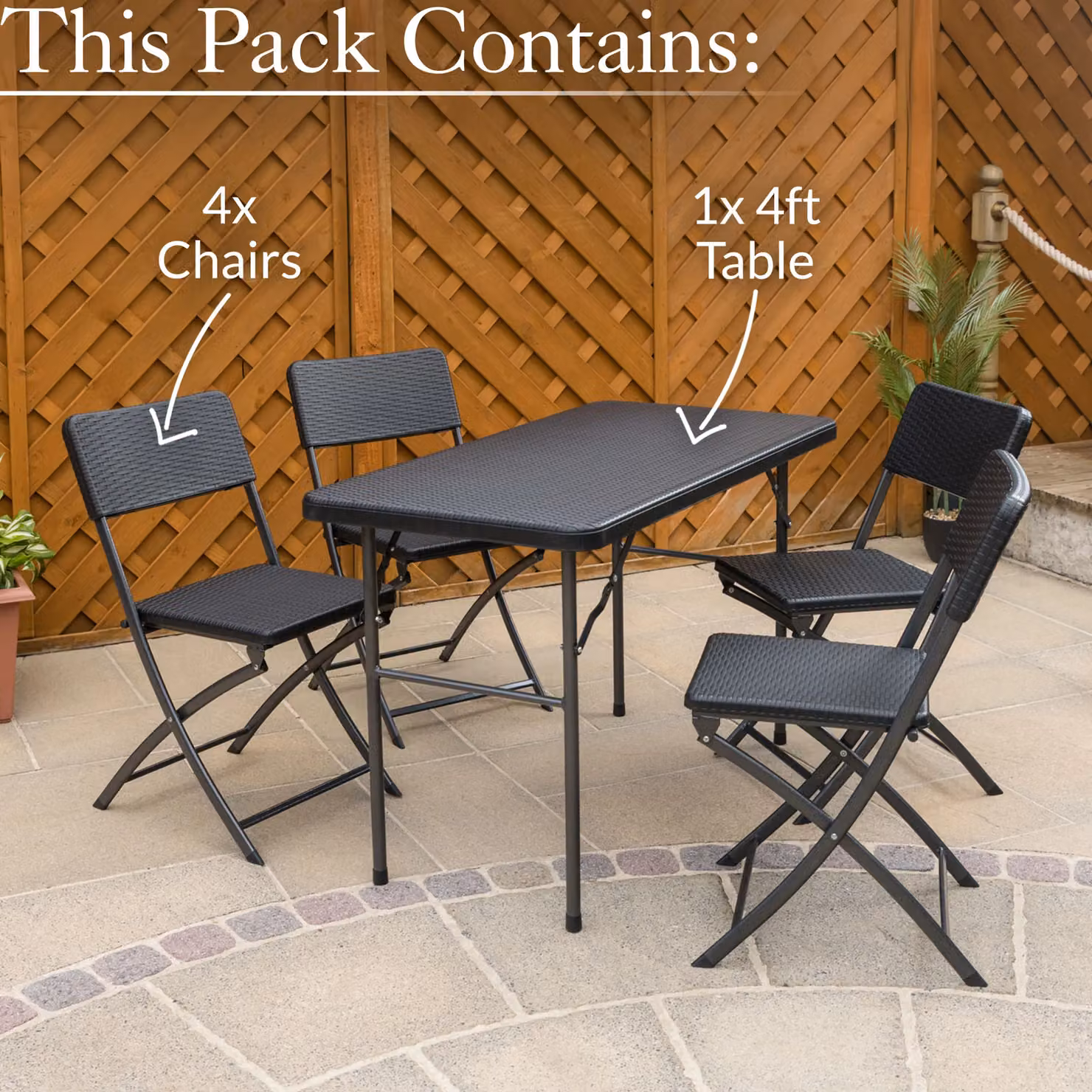 Christow 4 Seater Rattan Effect Garden Dining Set with Rectangular Table and Chairs in Black – 3