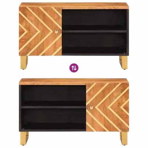 vidaXL Industrial Mango Wood and Metal TV Cabinet in Brown and Black, W: 80 cm, D: 31.5 cm, H: 46 cm – 4