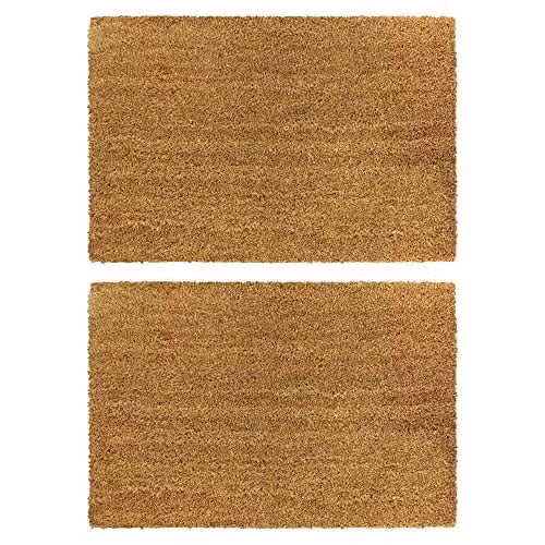 JVL Manor Plain Coir Doormat, Pack of 2, Brown, W: 40 cm, D: 60 cm