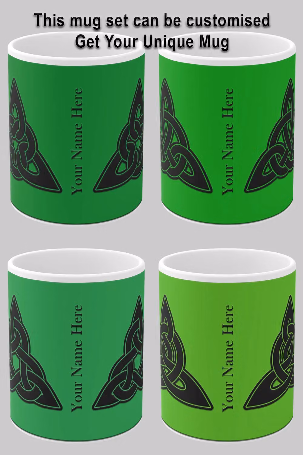 Simply Stunning Mugs Celtic Trinity Knot 4-Piece Ceramic Mug Set in White, Green and Black – 2
