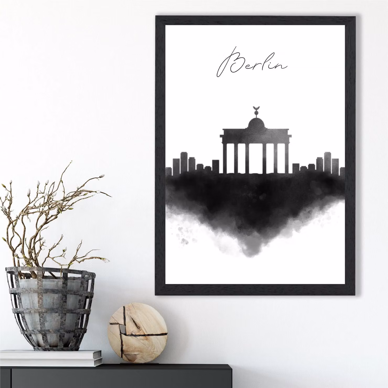 ARTZE Berlin Watercolour Skyline City Framed Print in Black – 2