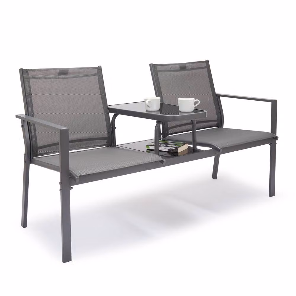 VonHaus Paris Textilene Jack & Jill Love Seat for Garden in Grey, W/D/H: 146 x 62 x 89 cm – 2