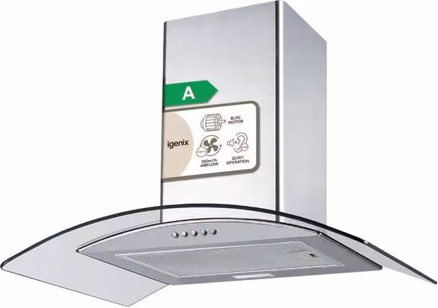 Igenix Silver Stainless Steel Curved Glass Chimney Cooker Hood, Width: 60 cm