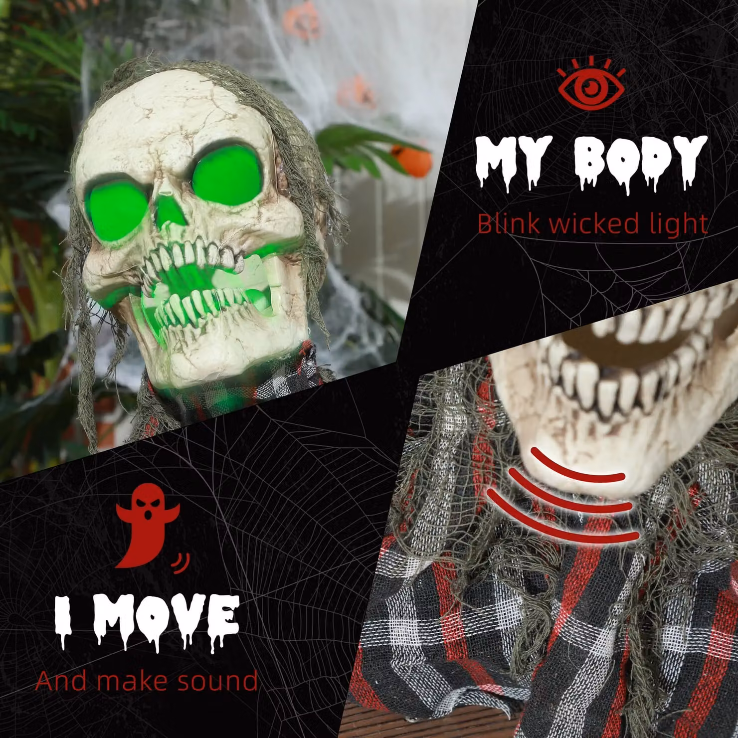 HOMCOM Groundbreaker Skeleton Halloween Animatronic Prop in Grey and Green – 3