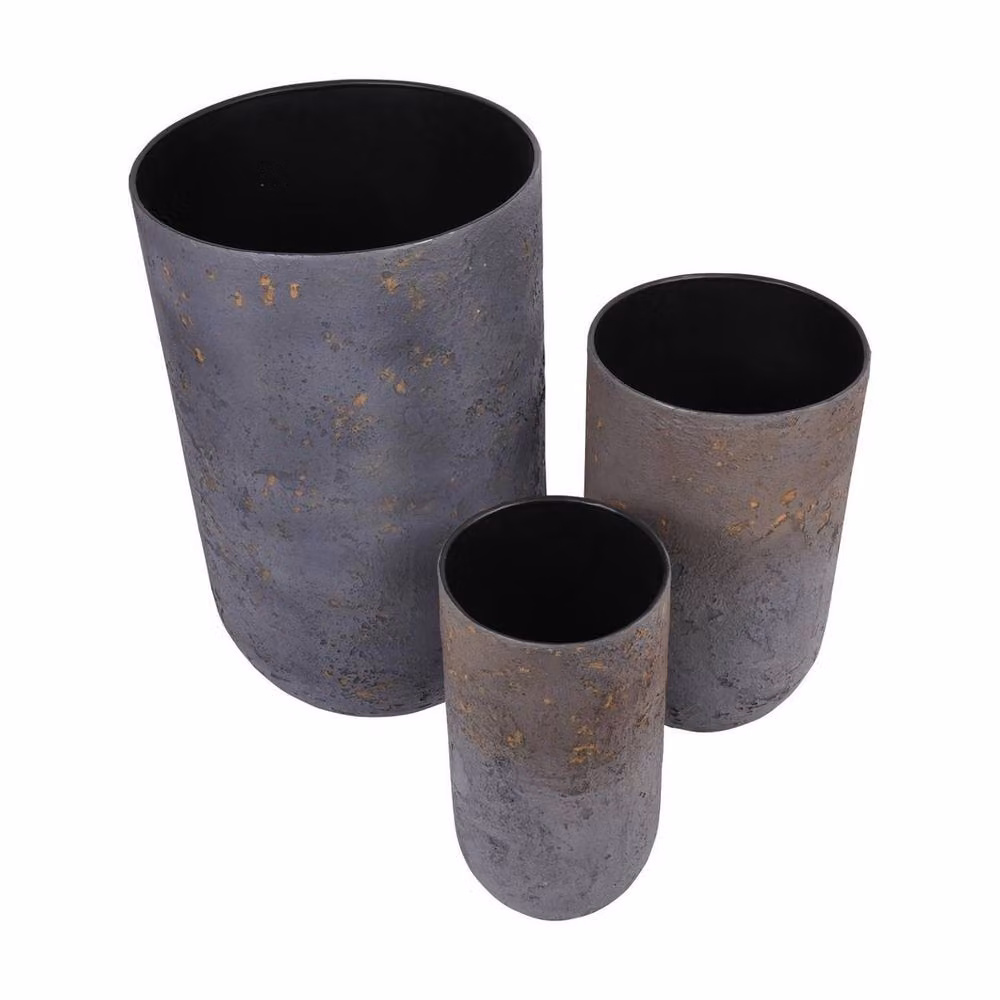 The Libra Company Volcano Planters Set of 3 in Blue, Metal and Concrete, W: 42 cm, D: 42 cm, H: 68 cm – 2