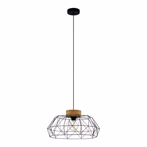 Eglo Padstow Industrial Geometric Pendant Light in Black and Wood