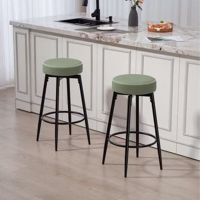 HOMCOM Set of 2 Modern 360 Degree Swivel PU Leather Bar Stools in Green and White