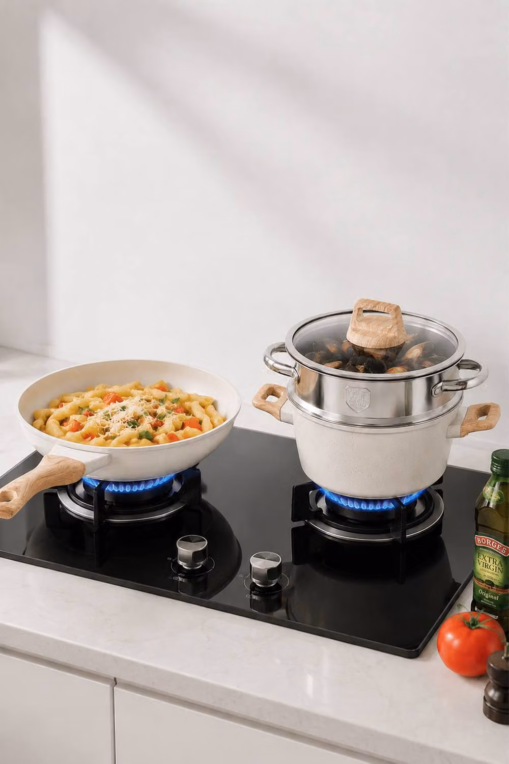 ExtraStar 17 Piece Nonstick Cookware Set with Lids in White – 3