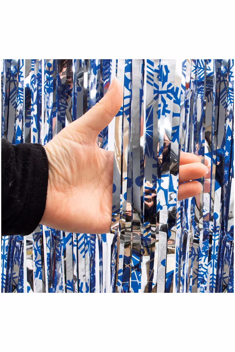 Netagon Blue Shimmer Tinsel Curtain with Snowflake Design, W: 100 cm, H: 200 cm – 7