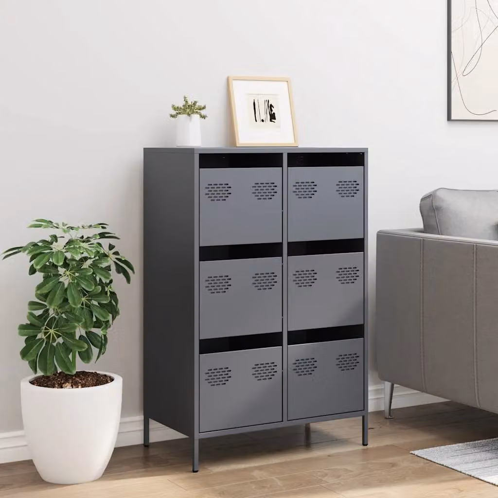 Berkfield Home Anthracite and Black Steel Highboard, W: 68 cm, D: 39 cm, H: 101.5 cm – 3