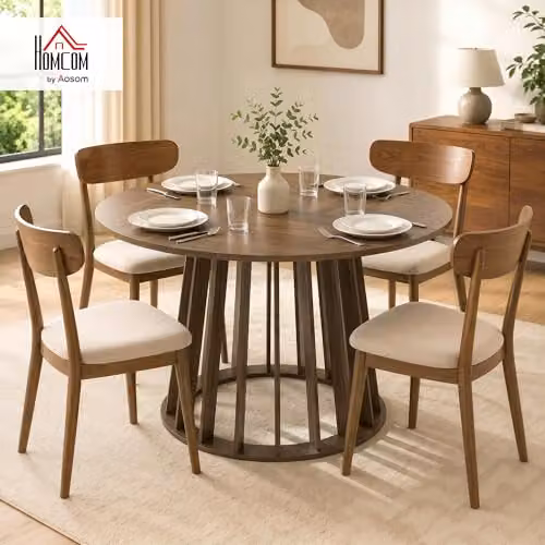 HOMCOM Modern Round Dining Table for 4 People, Brown, Diameter: 120 cm, Height: 75 cm – 2