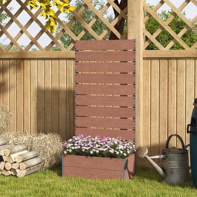 Outsunny Brown Raised Garden Bed with Trellis and Drainage Holes