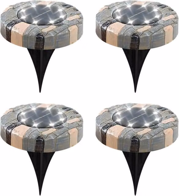 Gardenwize Pack of 4 Solar Stone Effect LED Decking Lights in Grey with White LEDs for Garden and Terrace