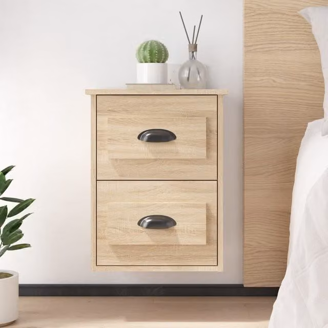 Berkfield Home Wall-mounted Bedside Cabinets, 2 Piece Set, Sonoma Oak, Brown, W/D/H: 41.5 x 36 x 53 cm