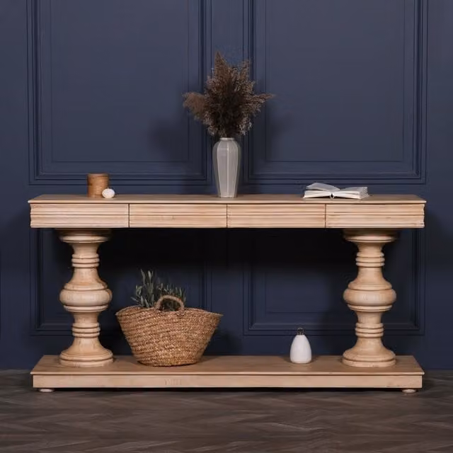 Glasstone Wooden Console Table with Drawers in Brown, Width: 180 cm – 1
