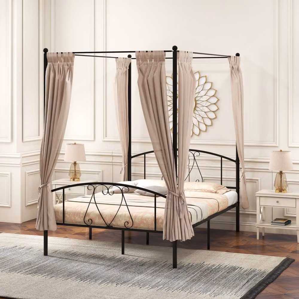 Costway Double Canopy Bed Frame with Headboard and Footboard in Black Metal – 5