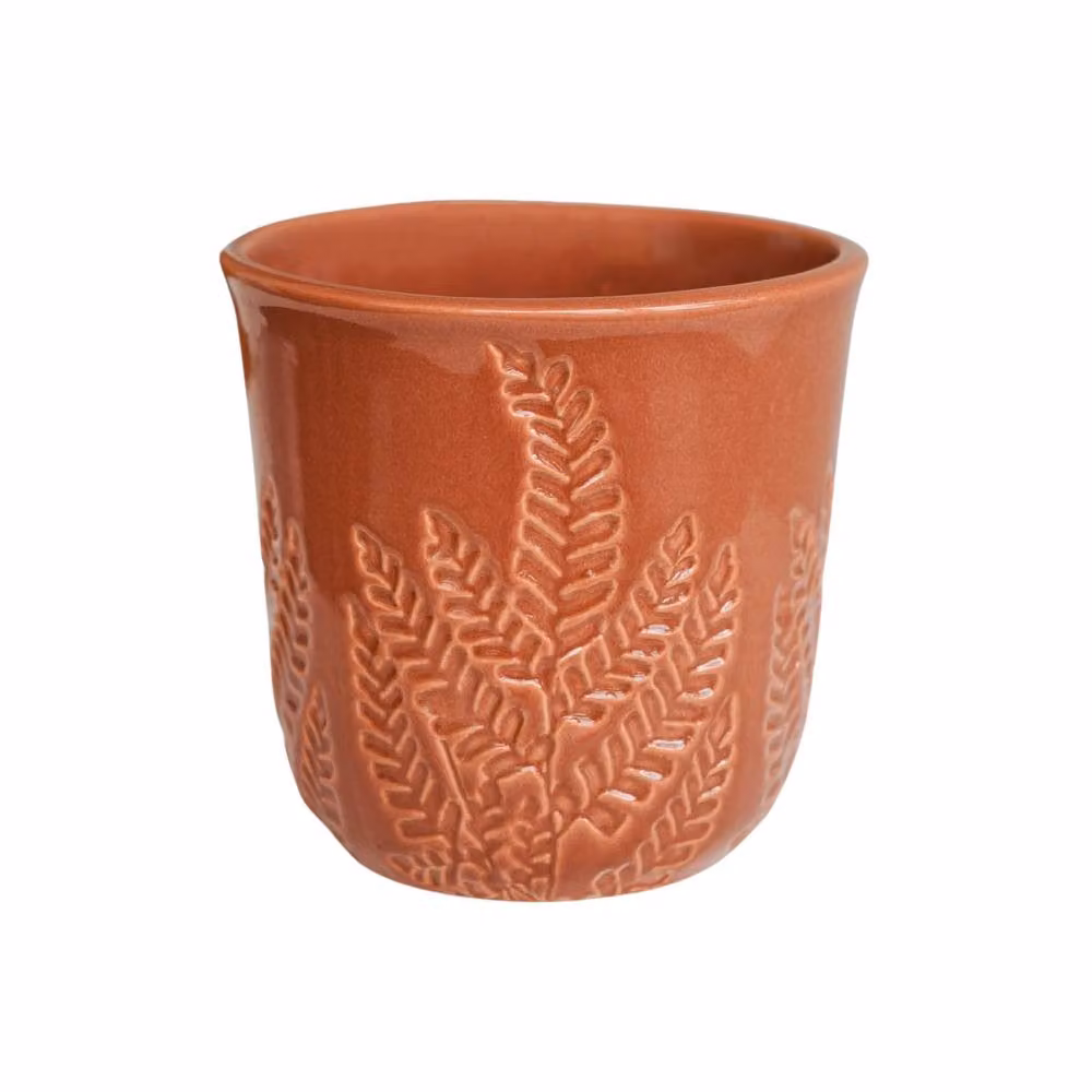 Ivyline Kew Embossed Fern Ceramic Planter in Orange, H17 x D18 cm – 2