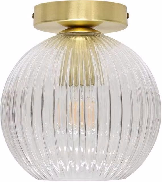 First Choice Lighting Betchley Clear Ribbed Glass Sphere Ceiling Light Fitting in Gold/Brass