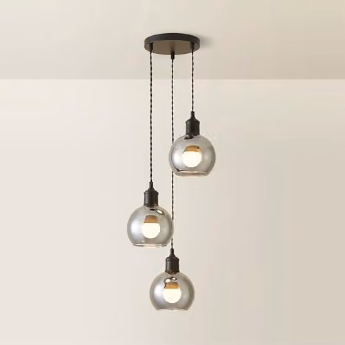 ValueLights Bellamy 3 Drop Cluster Ceiling Pendant Light with Smoked Glass Globes in Matte Black – 1