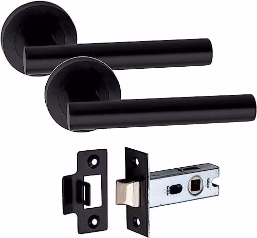Golden Grace Straight T-Bar Door Handles and Latch in Matt Black