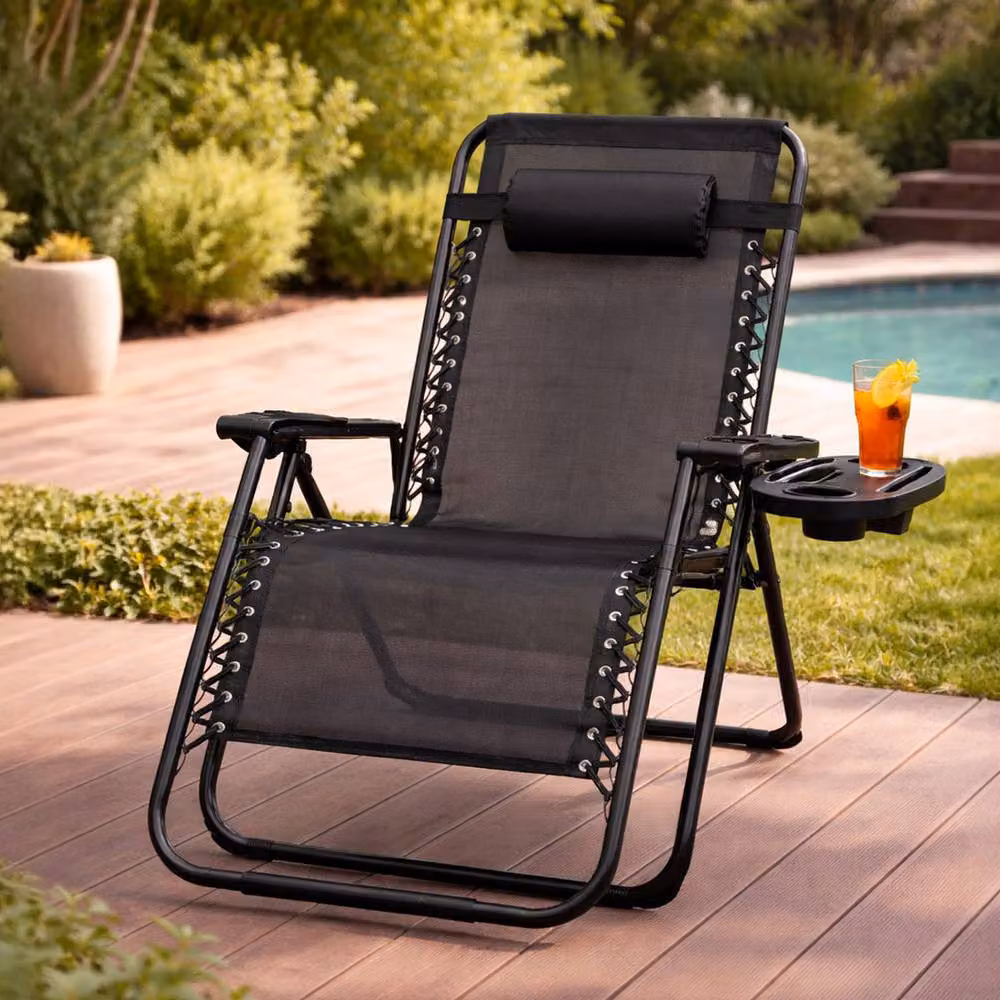 Royalford Pack of 2 Zero Gravity Sun Lounger Recliners in Black with Powder Coated Steel Frame and Textilene Fabric – 2