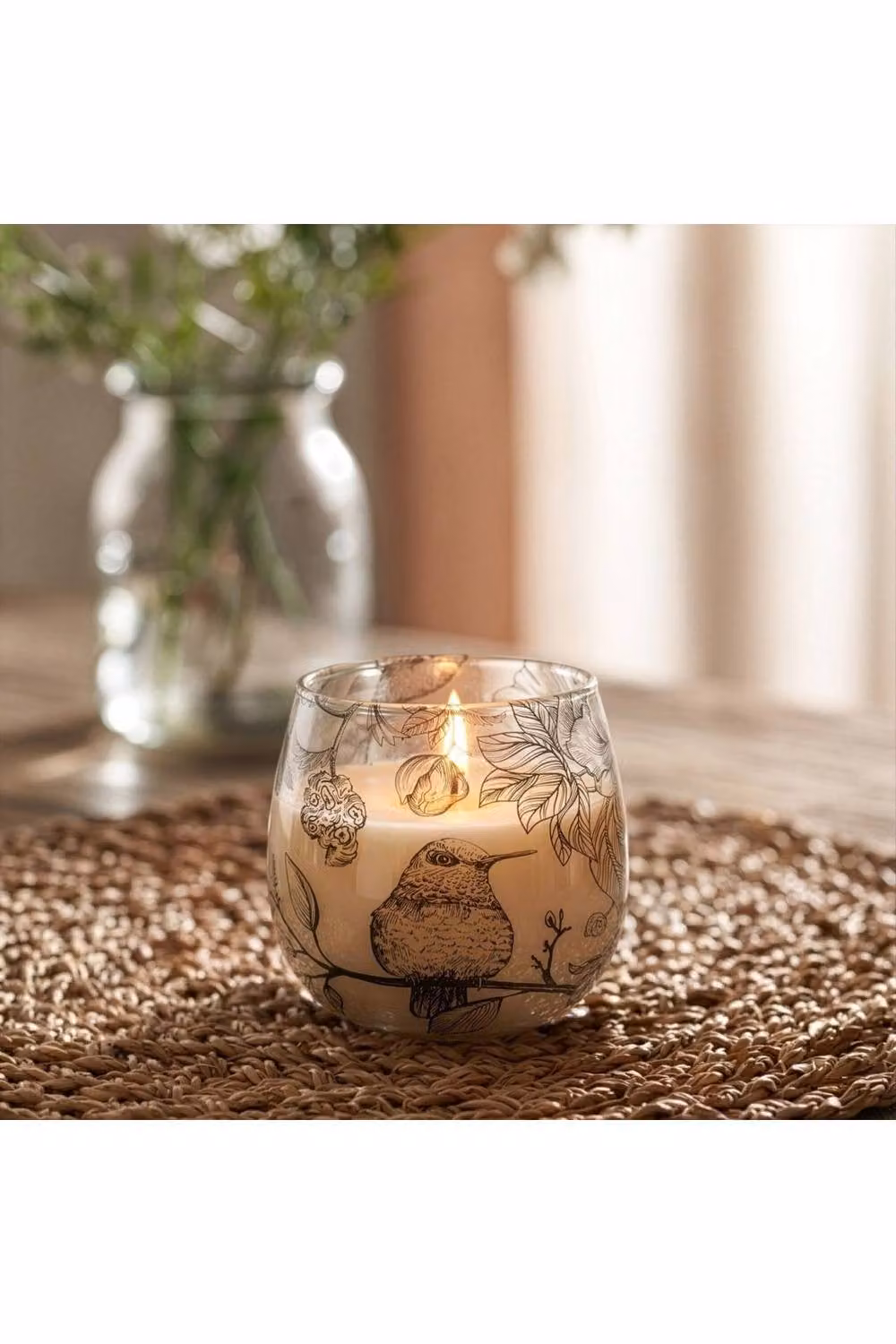 KDMD Drawn by Flame Bird Botanicals Small Glass Jar Votive Candle, White, 35 Hour Burn Time – 2