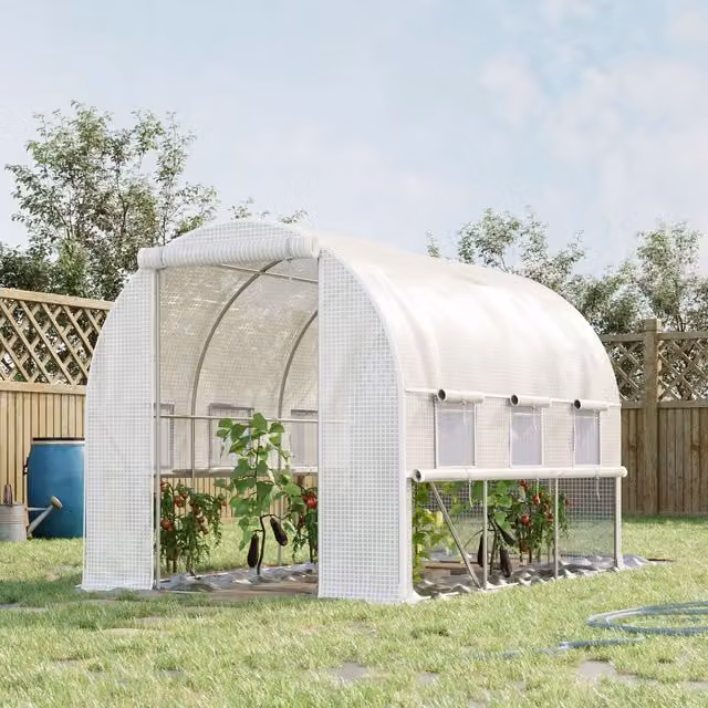Outsunny White Walk-in Tunnel Greenhouse with Roller Window, W/D/H: 300 x 200 x 200 cm – 1