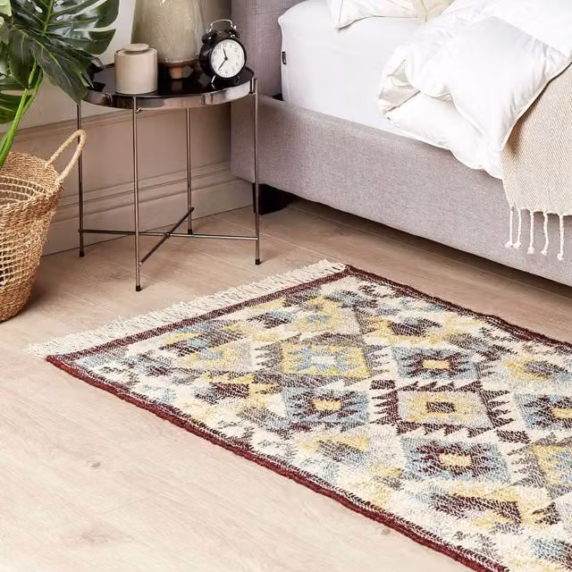 Wyld and Coco Multicolour Geometric Jute and Cotton Boho Area Rug with Fringes, W: 80 cm, L: 150 cm – 1