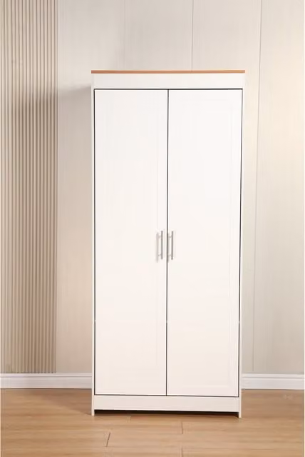 Home Treats Large 2 Door Modern White Wardrobe with Hanging Rod and Internal Shelves