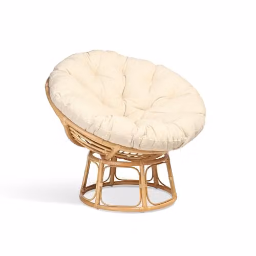 Desser Indoor Natural Rattan Papasan Chair with Neutral Cloud Fabric Cushion, H97cm x W104cm x D95cm – 1
