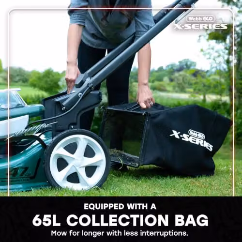 Webb 40V Brushless Self-Propelled Lawnmower in Green with 2 x 4Ah Rechargeable Batteries, Charger, Collection Bag and Mulching Kit, Cutting Width: 47 cm – 6