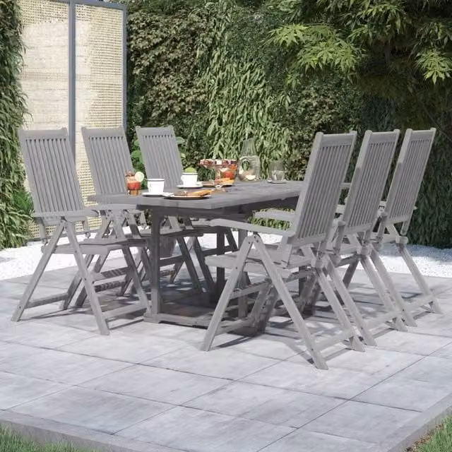 Berkfield Home 7 Piece Extendable Acacia Wood Garden Dining Set in Grey – 1