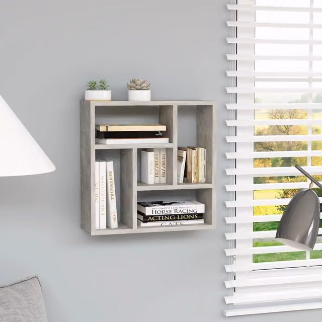 Berkfield Home Wall Mounted Modern Shelf in Grey MDF, W/D/H: 45.1 x 16 x 45.1 cm