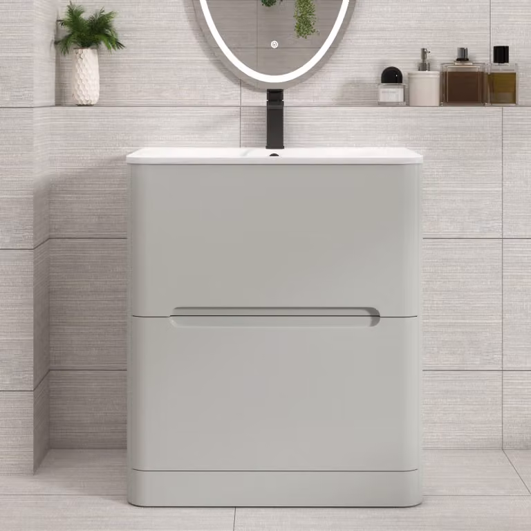 Royal Bathrooms Venice 700mm Dove Grey Floor Standing 2 Drawer Vanity Unit with Carrara White Basin