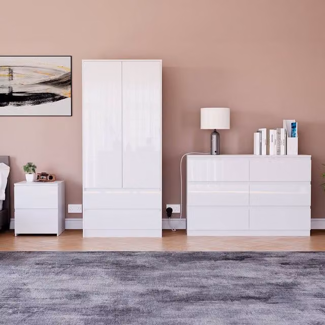 HD Designs Vida Designs Glinton 3 Piece White Glossy Bedroom Set – 1