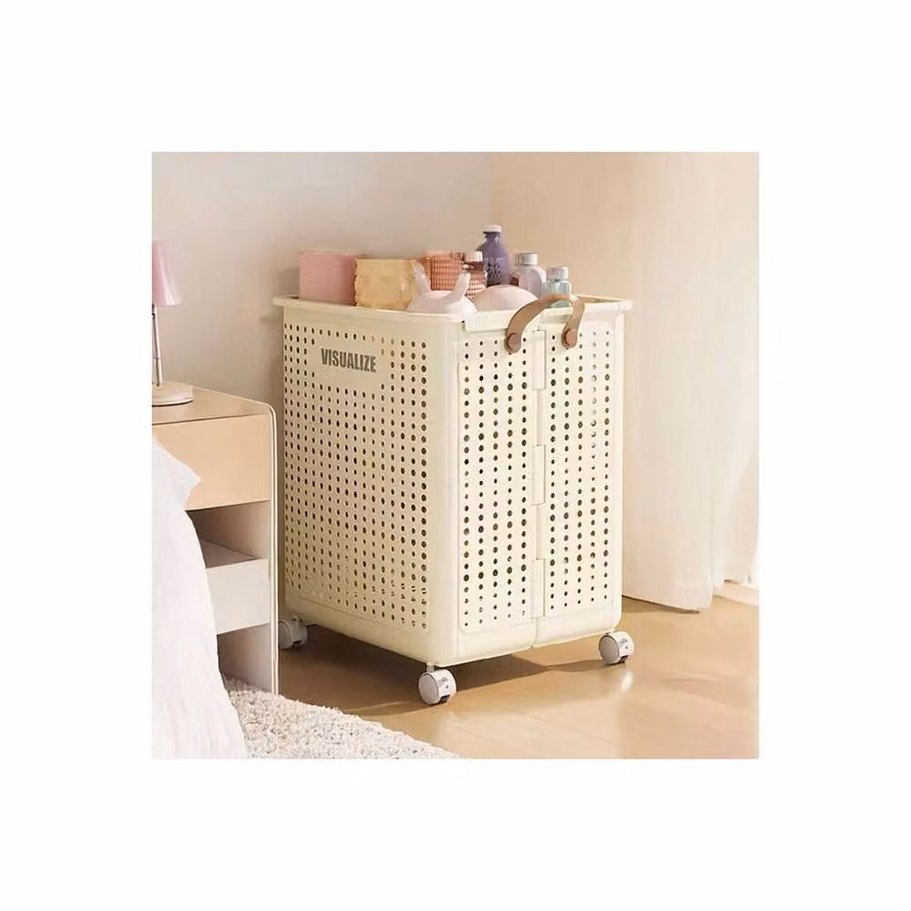 FLAVORA Beige Large Wheeled Plastic Laundry Hamper – 2