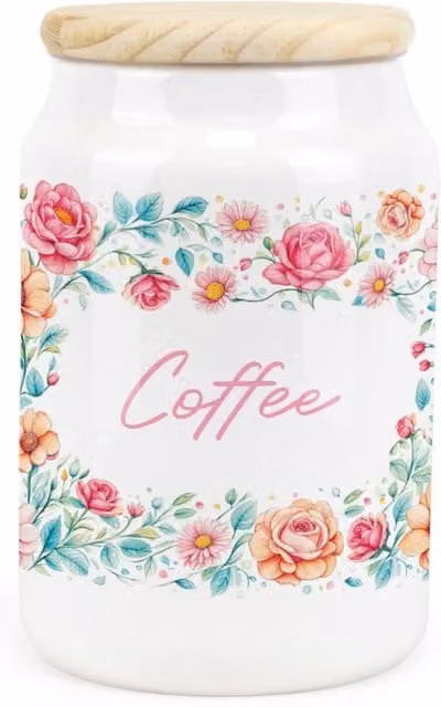 Purely Home Pink Floral Ceramic Coffee Storage Canister