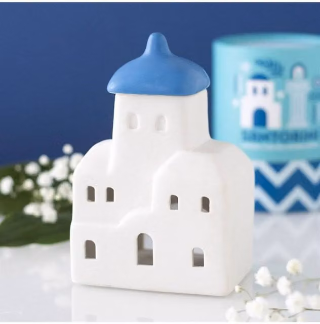 KDMD Santorini Mediterranean Ceramic Tealight Oil and Wax Warmer in White and Blue