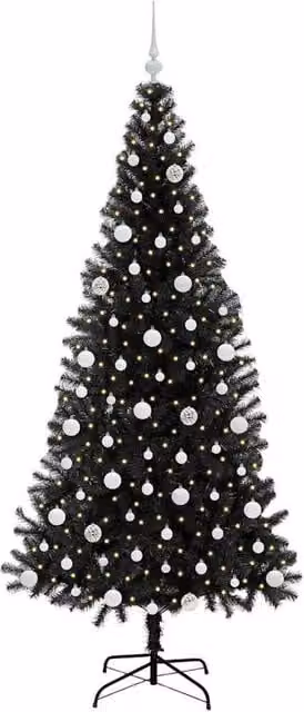 Berkfield Home Lush Christmas Tree with 300 LEDs and Stand, Black, Height: 210 cm