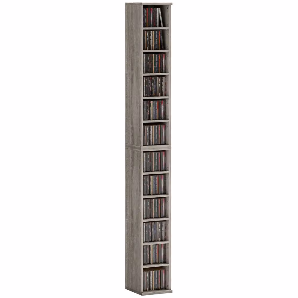 ERGOVEXA Set of 2 Grey Wall Mounted CD Media Display Tower Racks with Adjustable Shelves and Back Panel – 3