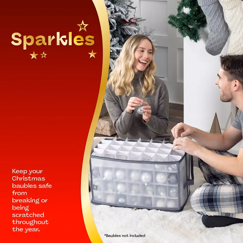 Christmas Village Christmas Bauble Storage Cube Bag with Dividers and Handles for 112 Ornaments, Red and Grey, W/D/H: 53 x 30 x 30 cm – 6