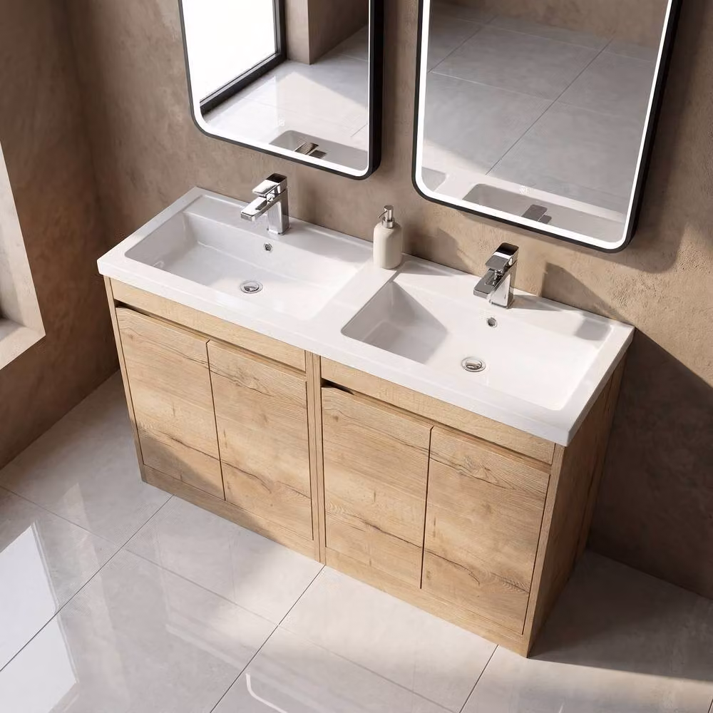 Balterley Modern 4 Door Freestanding Bathroom Vanity Unit with Soft Close Doors in Brown Oak, W/D/H: 120 x 39.5 x 83.5 cm – 3