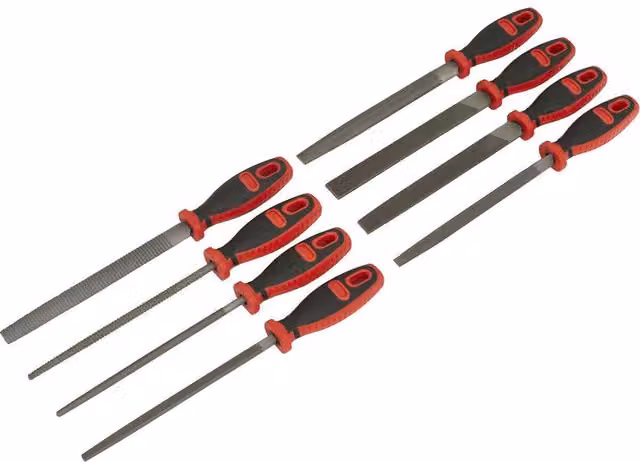 Loops 8 Piece Engineers File and Wood Rasp Set with Soft Grip Handles in Red and Multicolour