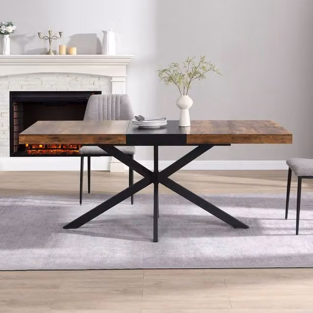 Mona Vale Furniture Industrial X-Frame Extendable Rectangular Dining Table in Brown – 1